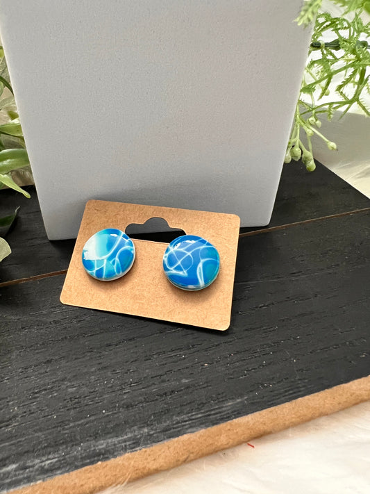 Mokume Gane Stud Earrings- Ocean- Circle