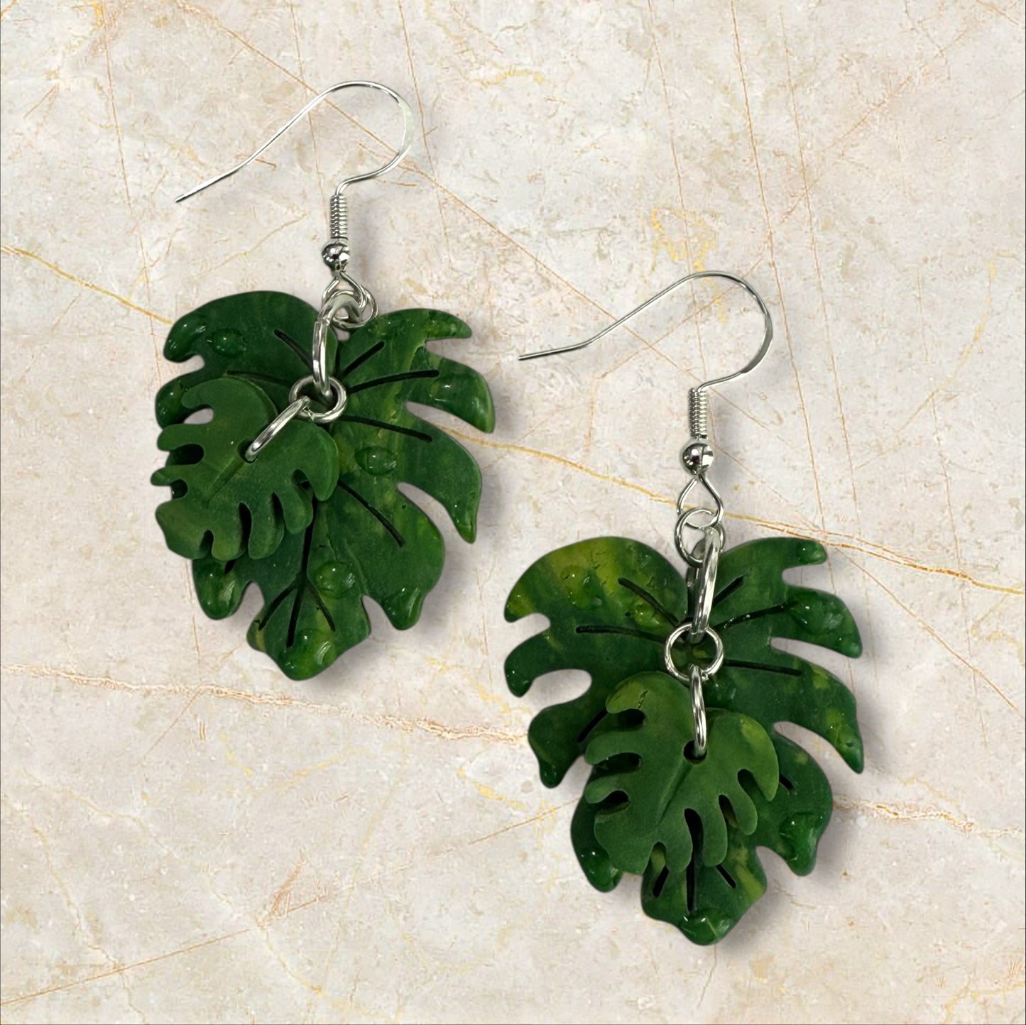 Monstera double leaf- Hook Earring