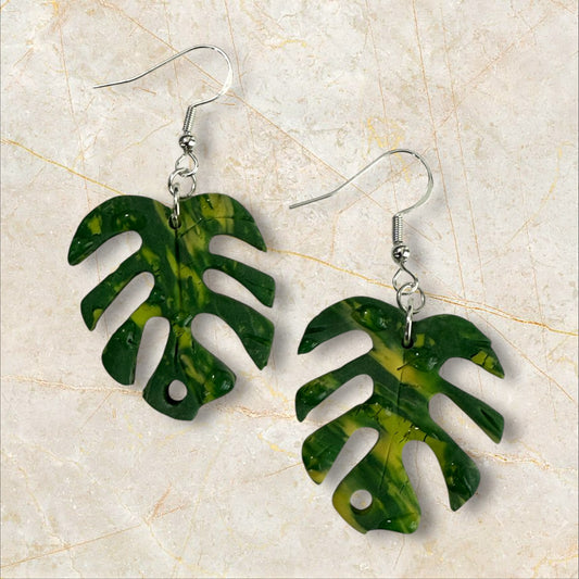 Monstera yellow tones- Hook Earring