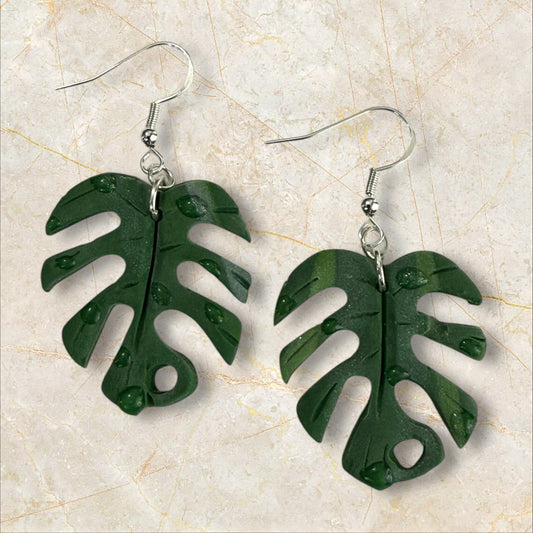 Monstera white tones- Hook Earring