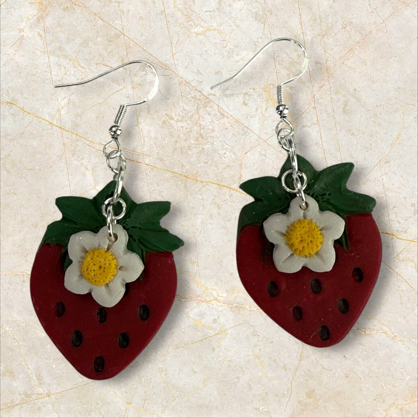 Medium Strawberry Flower- Hook Earring