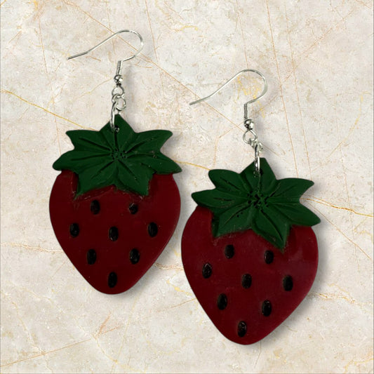 Large Strawberry- Hook Earring