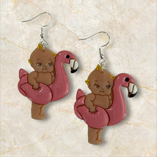 Flamingo Floaty Babies- Hook Earring