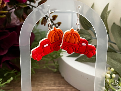 Red Pumpkin Farm Truck- double layer- Hook Earring