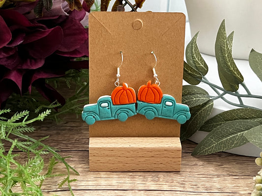 Aqua Pumpkin Farm Truck- Hook Earring