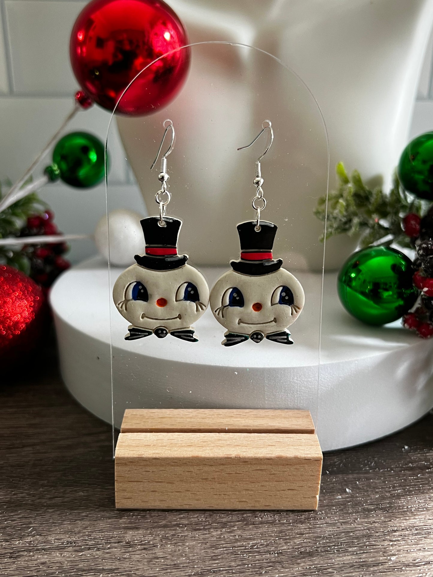 Vintage Snowman- Bats- Merry Collection- Hook Earring