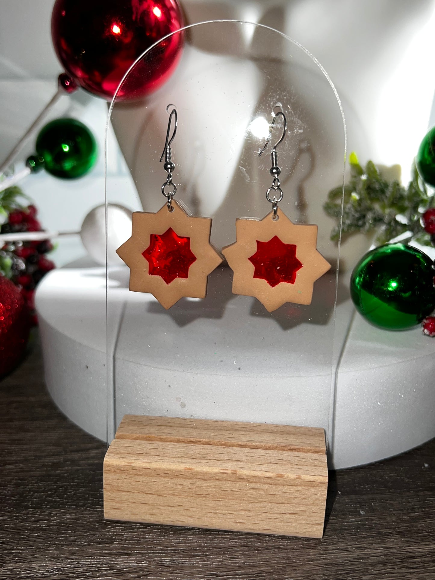 Stained Glass Cookie-Star - Merry Collection- Hook Earring