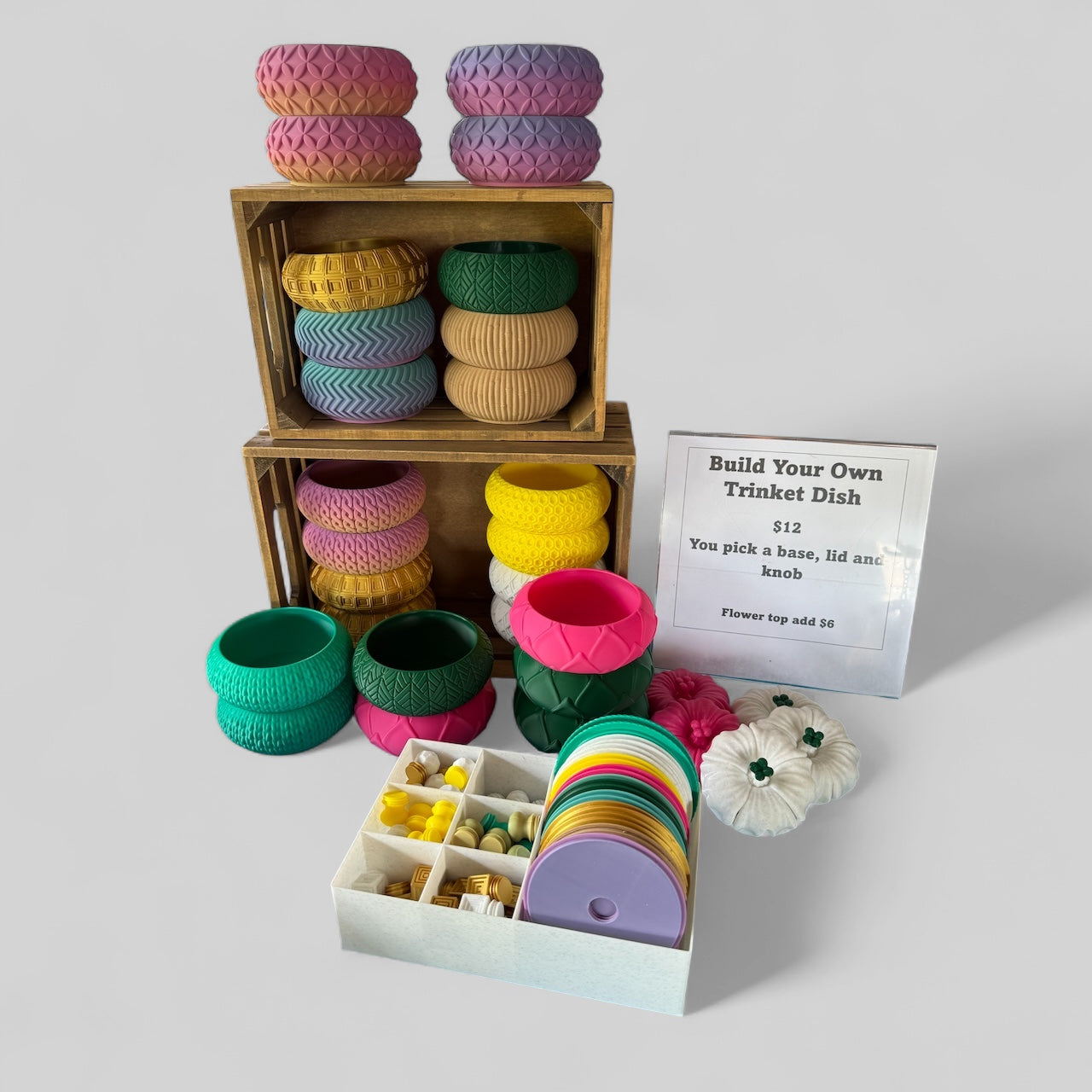 Flower Lid for Stacking Trinket Dish - 3D Printed - Build Your Own