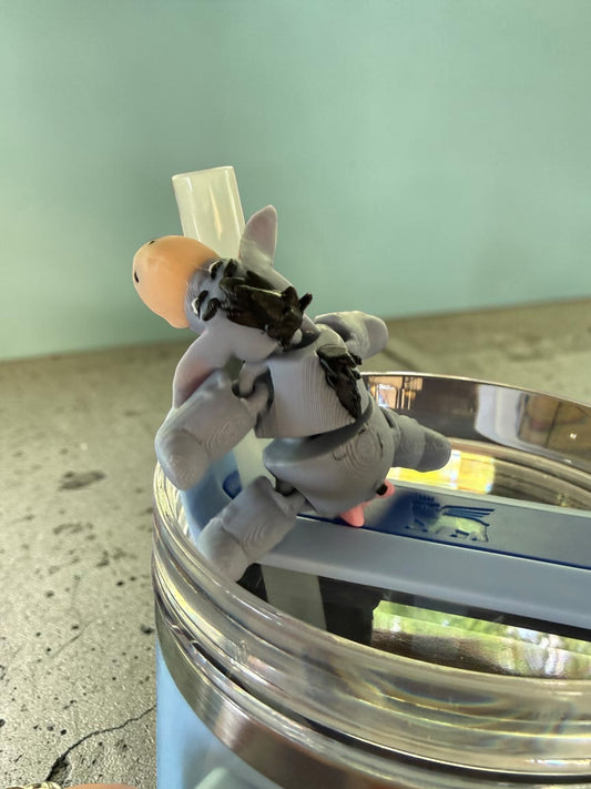 Blue Donkey- Straw Buddy- 3D Printed