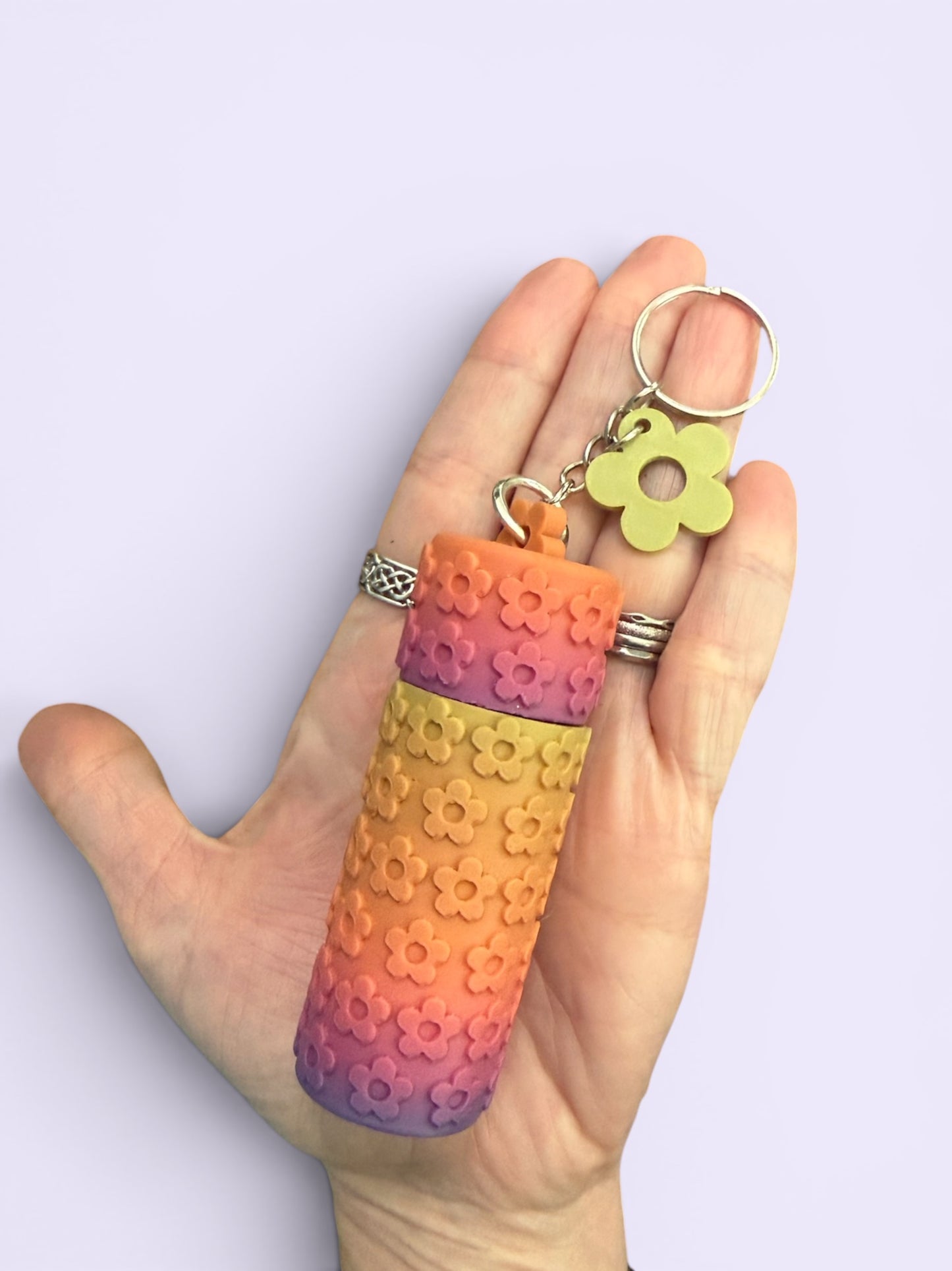 Floral Holder Keychain- 3D print- warm rainbow ombré
