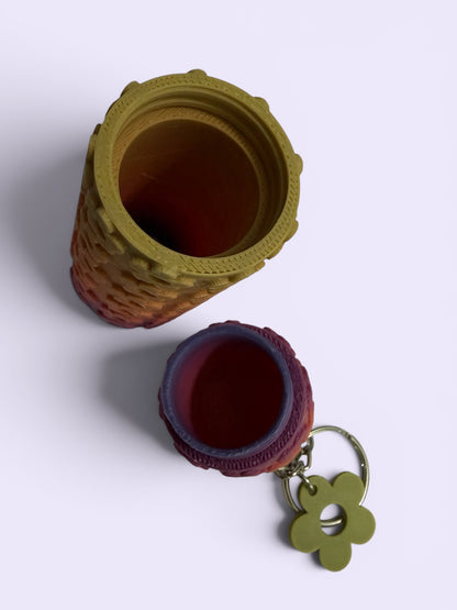 Floral Holder Keychain- 3D print- warm rainbow ombré