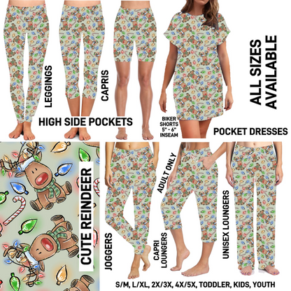 RTS - Cute Reindeer Leggings with High Side Pockets