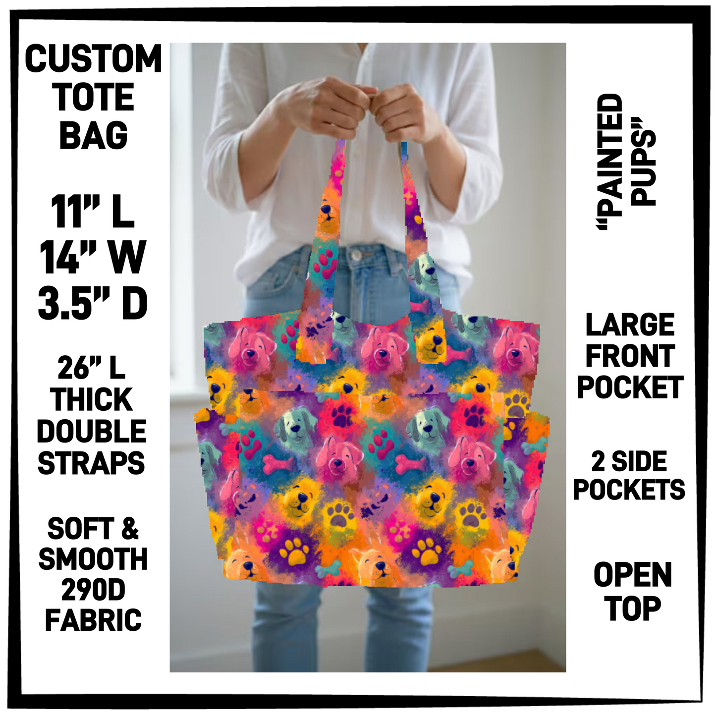RTS - Painted Pups Custom Tote Bag