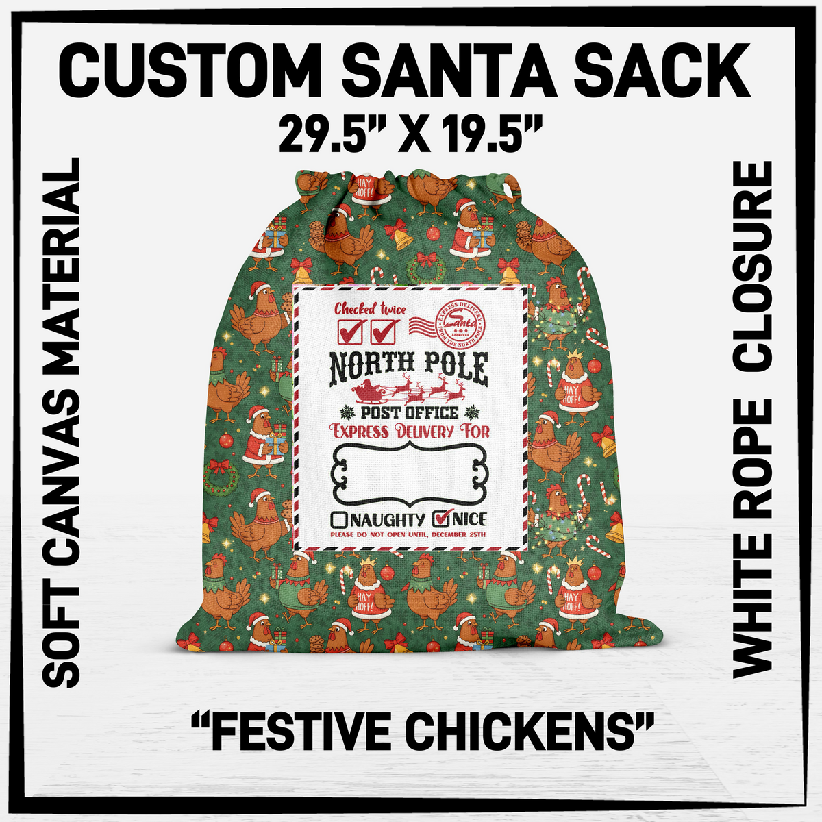 SNCS - Festive Chickens Santa Sack - Preorder Closing 9/17 ETA: Mid-Dec