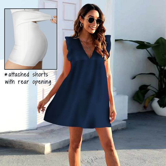 Solid Navy Pocket Dress with Shorts