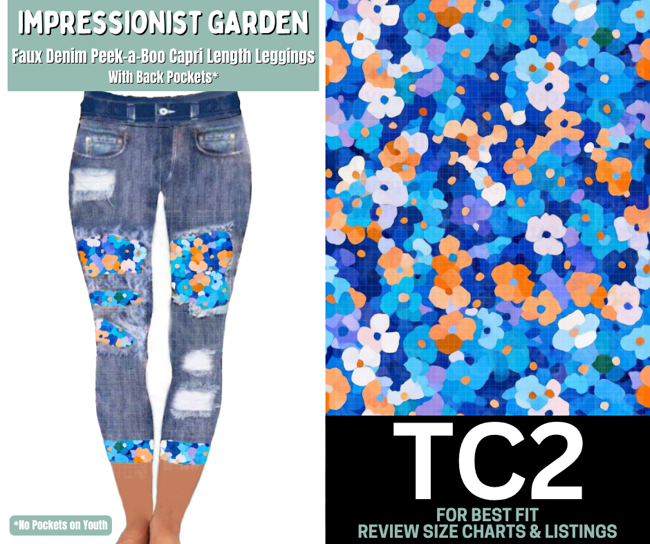 Impressionist Garden Capri Faux Denim Peekaboo