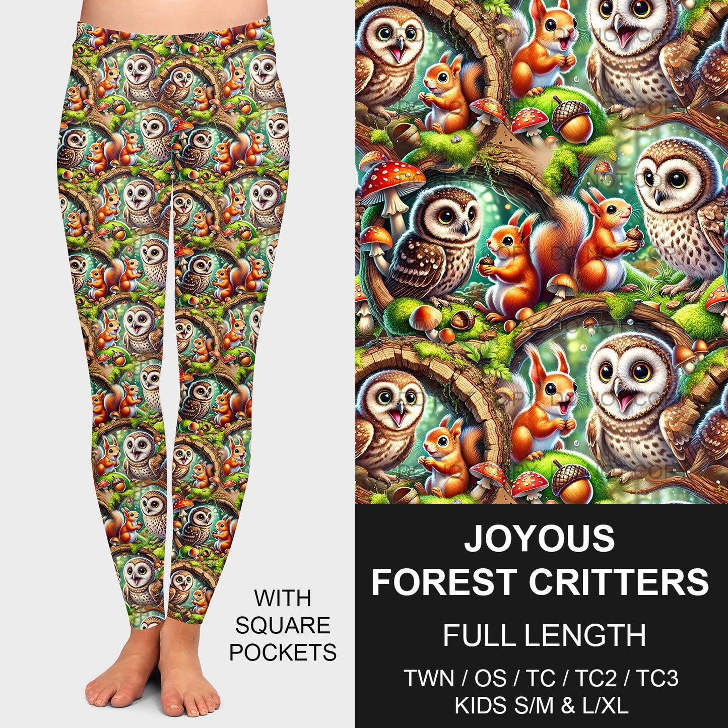 B203 - Preorder Joyous Forest Critters Leggings w/ Pockets (Closes 12/29. ETA late March)