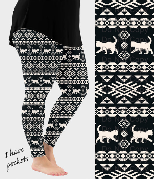 RTS - Kitty Cat Pattern Leggings w/ Pockets