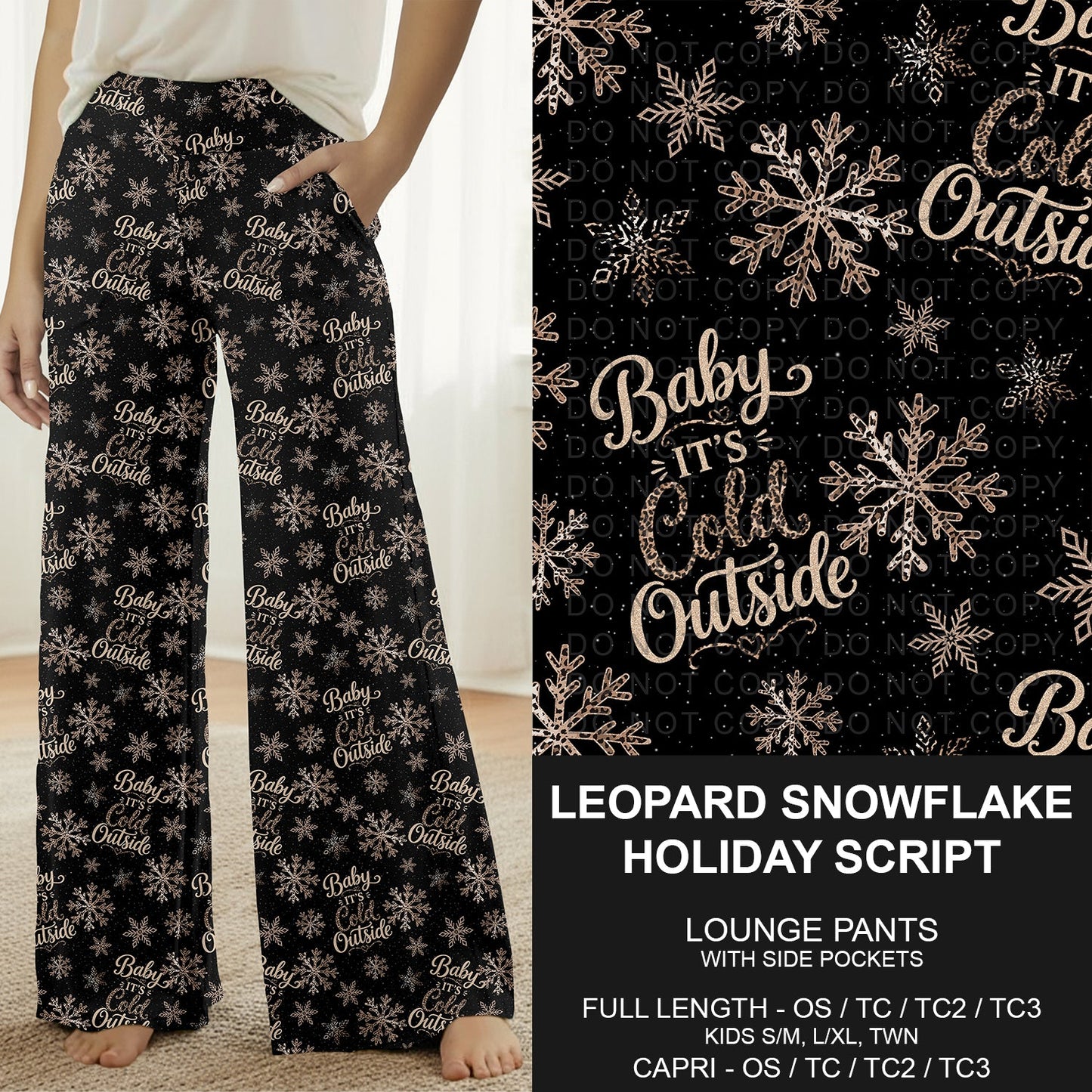 B311 - Preorder Leopard Snowflake Holiday Script Lounge Pants (Closes 9/06. ETA: mid Nov.)