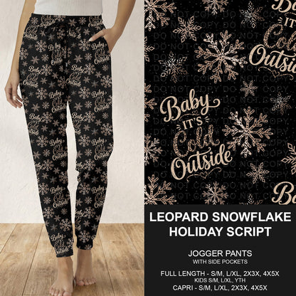 B311 - Preorder Leopard Snowflake Holiday Script Joggers (Closes 9/06. ETA: mid Nov.)
