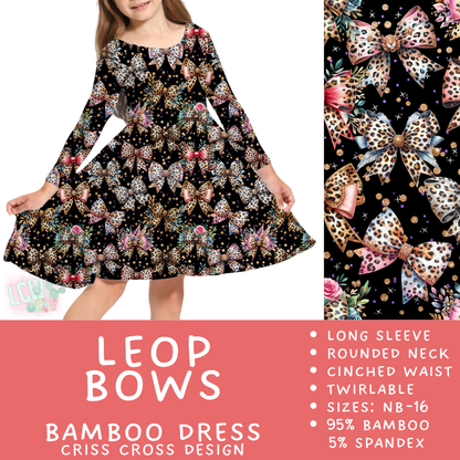 Ready to Ship - Leop Bows Long Sleeve Criss-Cross Bamboo Dress - 12