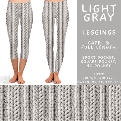 Batch #596 - Sweater Weather - Closes 10/9 - ETA early Dec - Light Gray Full and Capri Length Leggings