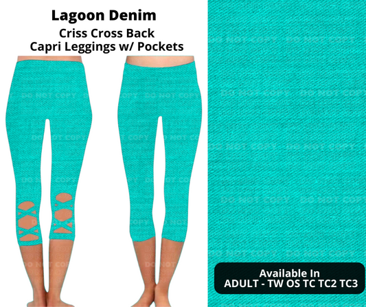 Preorder! Closes 1/29. ETA April. Lagoon Denim Criss Cross Capri w/ Pockets