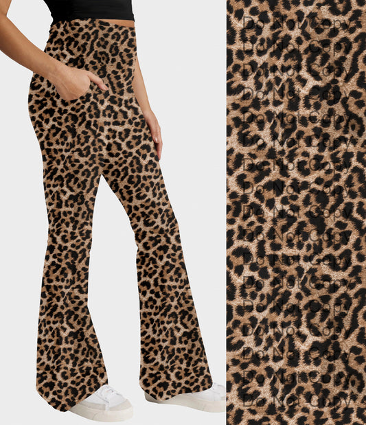 RTS - Leopard Print Flare Leggings w/ Pockets
