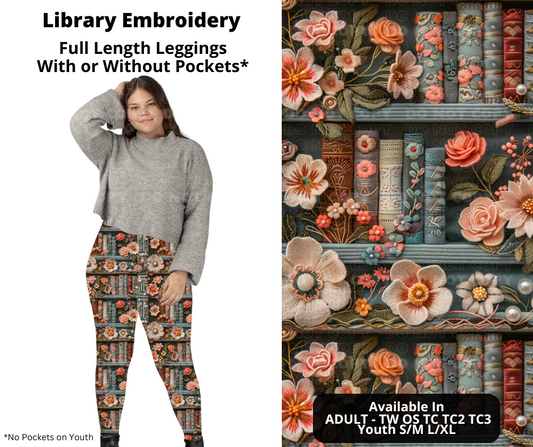 Library Embroidery Full Length Leggings w/ Pockets