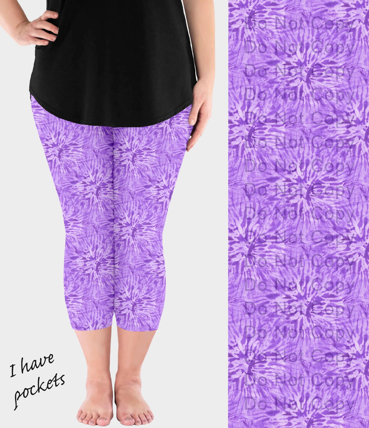 RTS - Light Purple Tie Dye Capri Leggings with Pockets