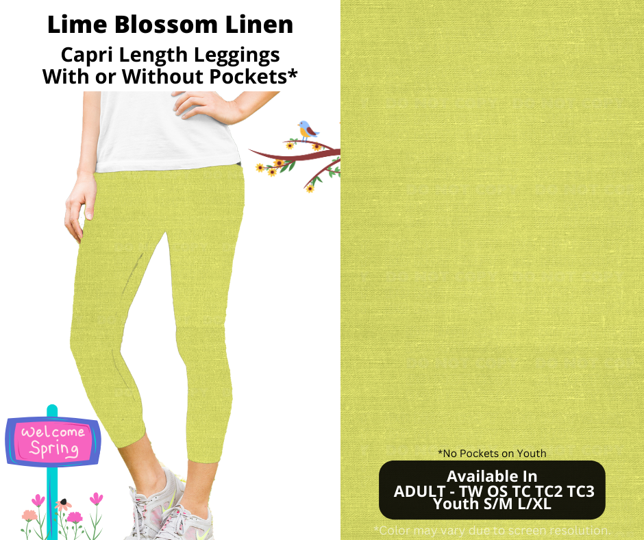 Preorder! Closes 1/8. ETA April. Lime Blossom Linen Capri Leggings w/wo Pockets