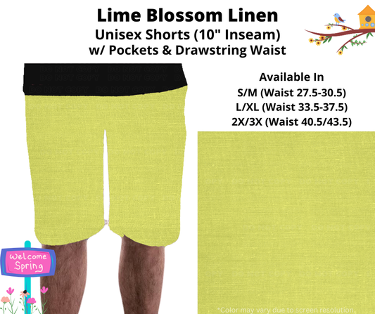 Preorder! Closes 1/8. ETA April. Lime Blossom Linen Unisex Shorts