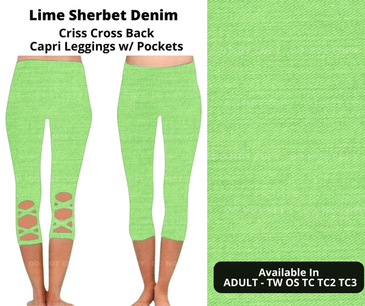 Preorder! Closes 1/29. ETA April. Lime Sherbet Denim Criss Cross Capri w/ Pockets