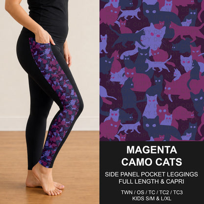 B310 - Preorder Magenta Camo Cats Side Panel Pocket Leggings (Closes 8/30. ETA: late Oct.)