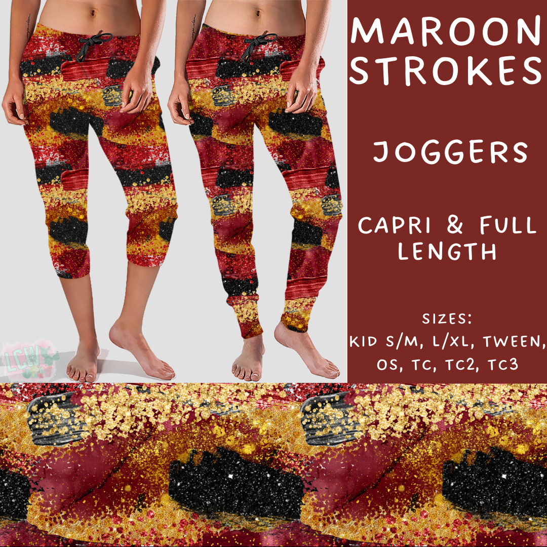 Batch #294 - Brush Strokes - Closes 2/26 - ETA mid/late April - Maroon Strokes Full and Capri Length Joggers