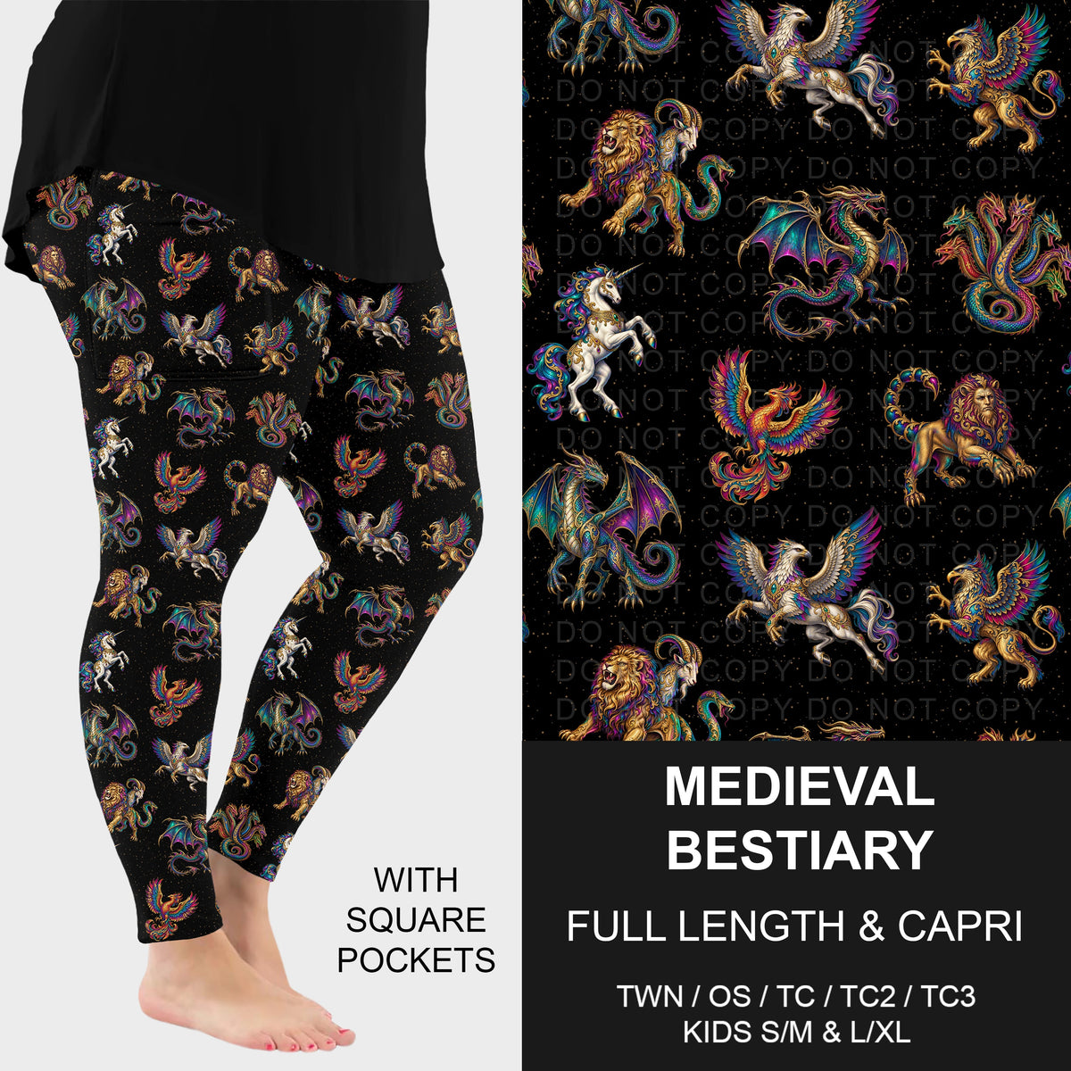 B320 - Preorder Medieval Bestiary Leggings w/ Pockets (Closes 11/08. ETA: mid Jan.)