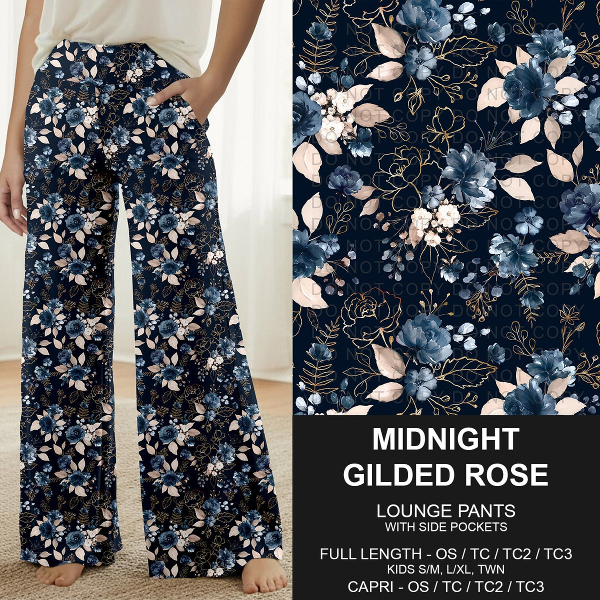 B317 - Preorder Midnight Gilded Rose Lounge Pants (Closes 10/18. ETA: late Dec.)