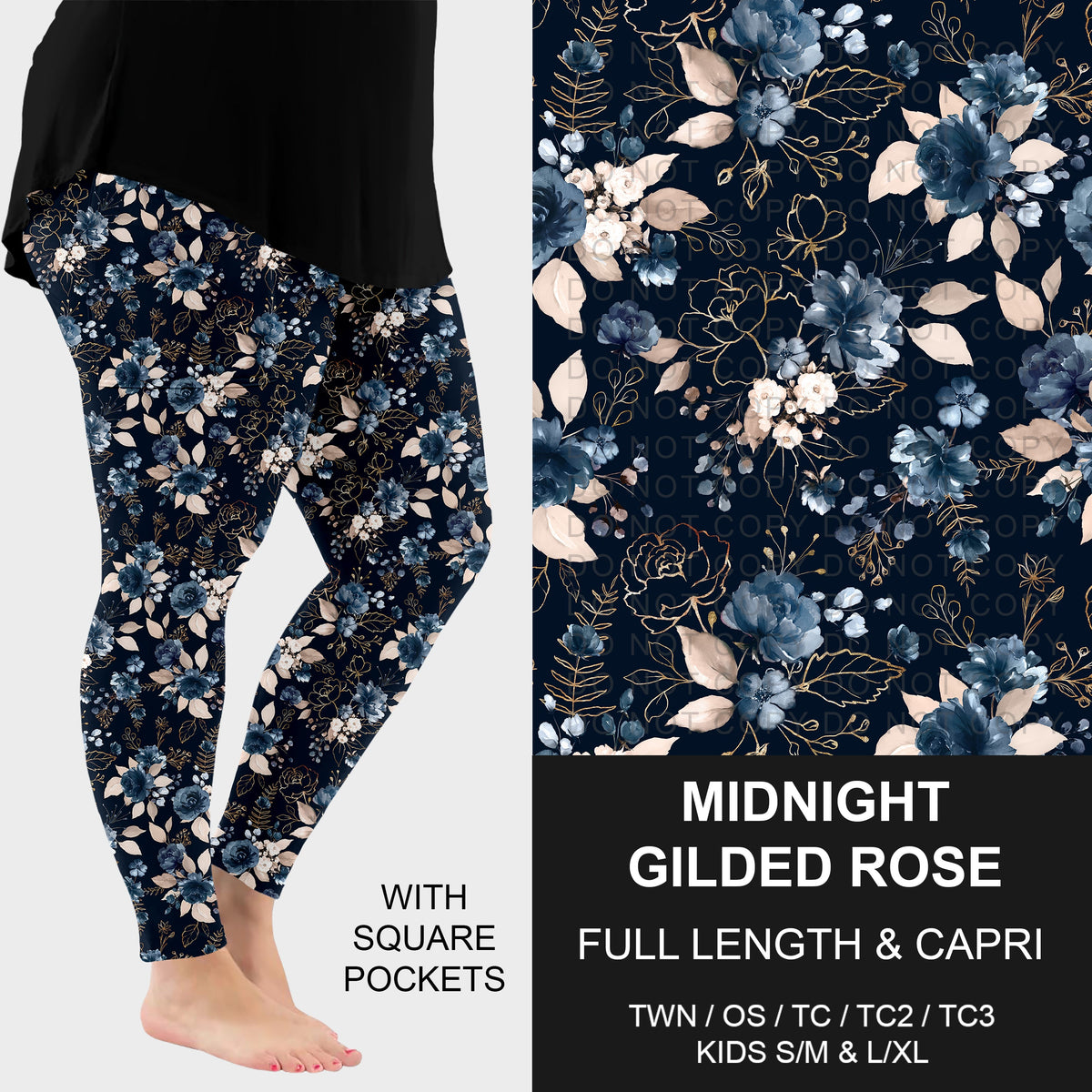 B317 - Preorder Midnight Gilded Rose Leggings w/ Pockets (Closes 10/18. ETA: late Dec.)