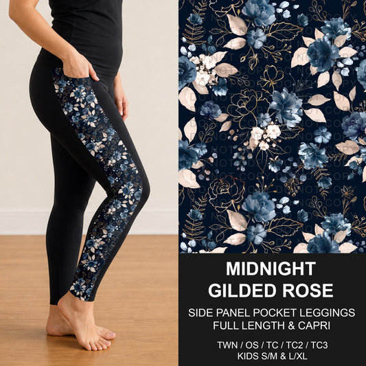B317 - Preorder Midnight Gilded Rose Side Panel Pocket Leggings (Closes 10/18. ETA: late Dec.)