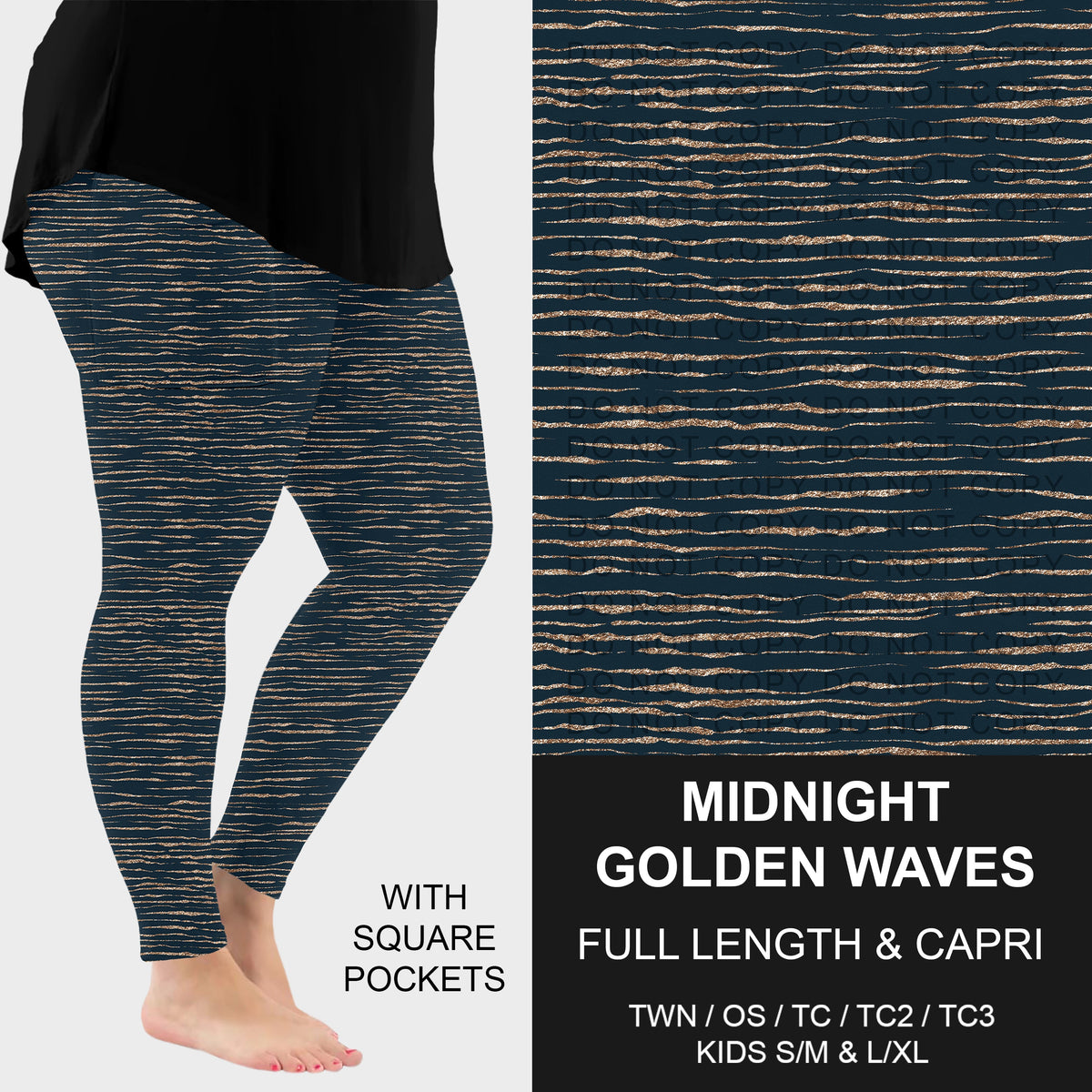 B316 - Preorder Midnight Golden Waves Leggings w/ Pockets (Closes 10/11. ETA: mid Dec.)