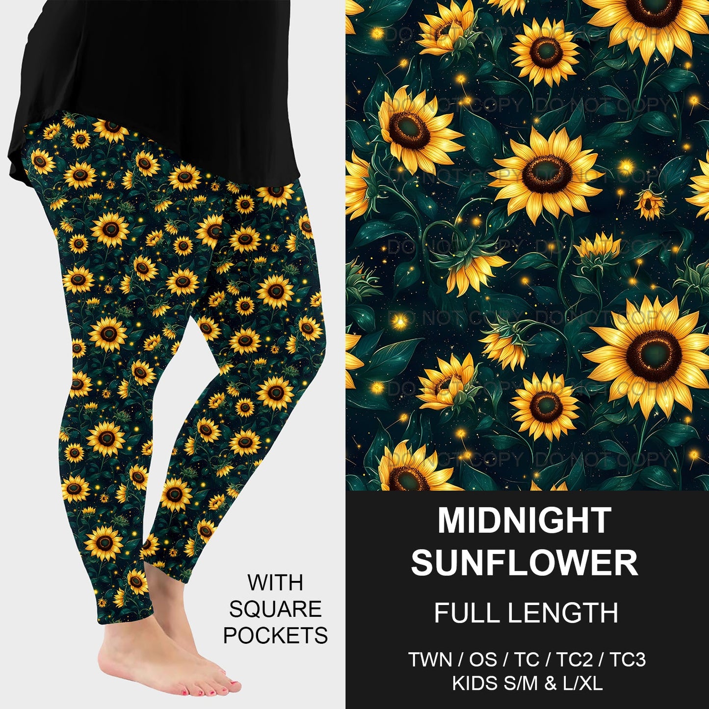 B215 - Preorder Midnight Sunflower Leggings w/ Pockets (Closes 3/02. ETA mid May)