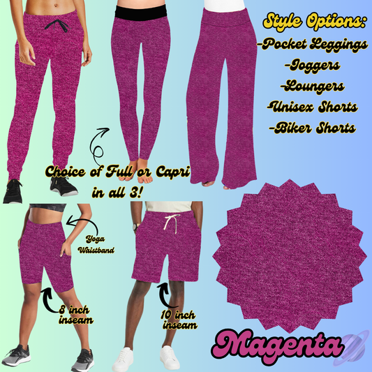 MAGENTA - LEGGING/JOGGER/LOUNGER/SHORTS - COLOR DENIM RUN PREORDER CLOSING 1/22