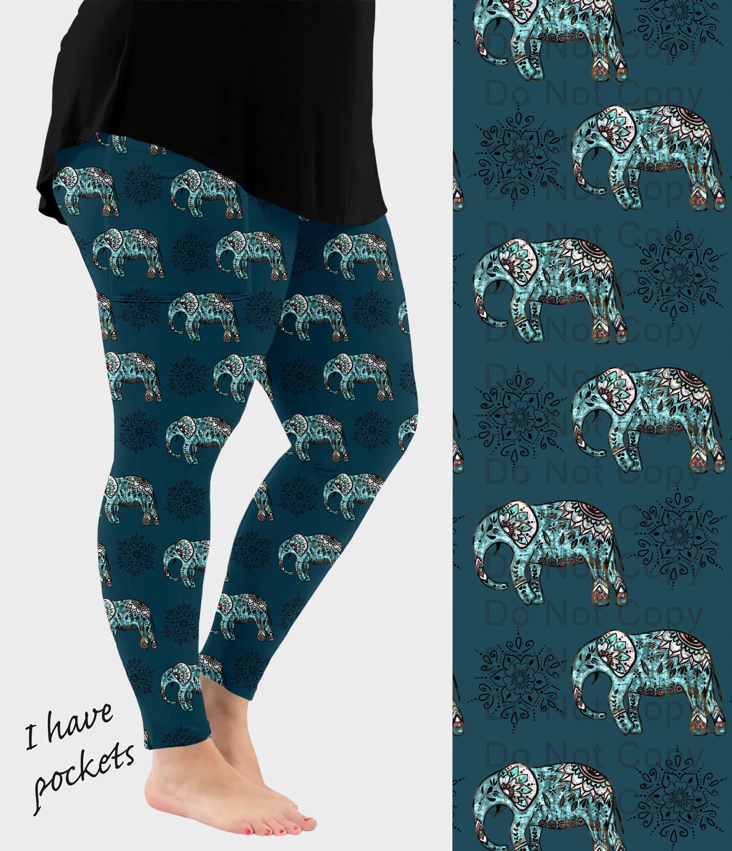 RTS - Mandala Elephant Leggings w/ Pockets