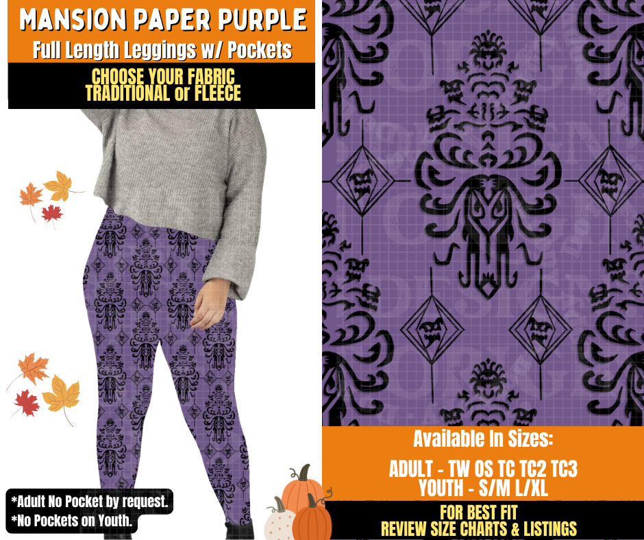 Preorder! Closes 7/16. ETA Oct. Mansion Paper Purple Leggings Choose Fleece or Traditional