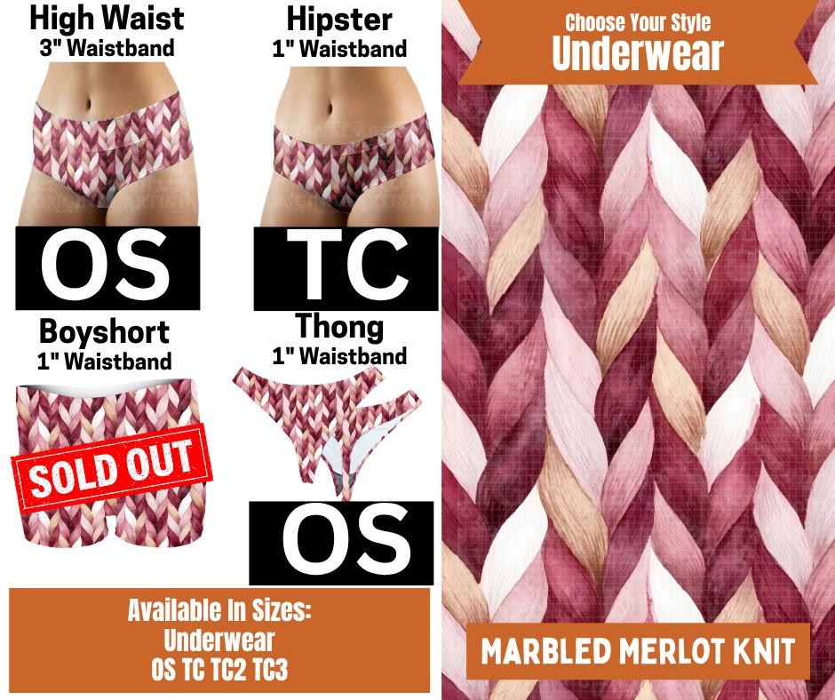 Marbled Merlot Hipster, High Waist & Thong Underwear