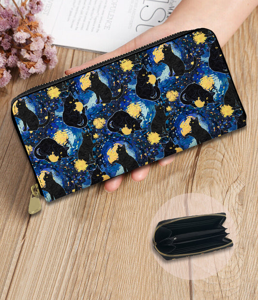 RTS - Meowy Night Zip Around Wallet w/ Wrist Strap