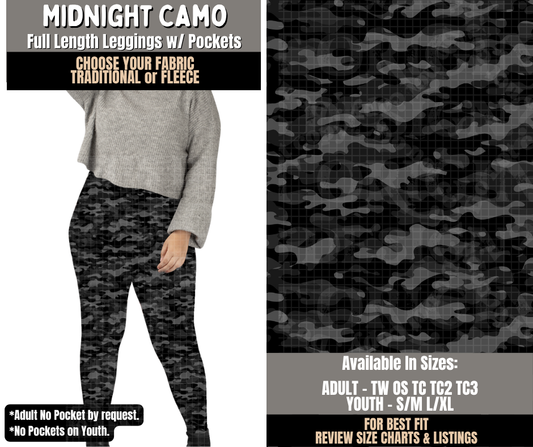 Preorder! Closes 10/28. ETA Jan. Midnight Camo Leggings Choose Fleece or Traditional