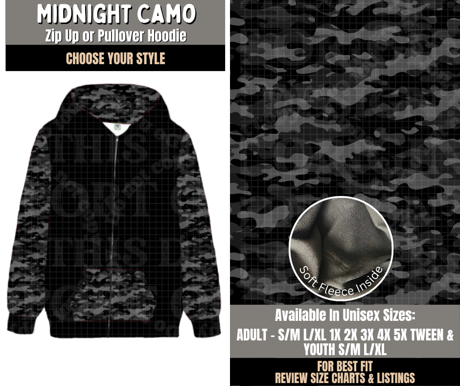 Preorder! Closes 10/28. ETA Jan. Midnight Camo Hoodie Zip-Up or Pullover Hoodie