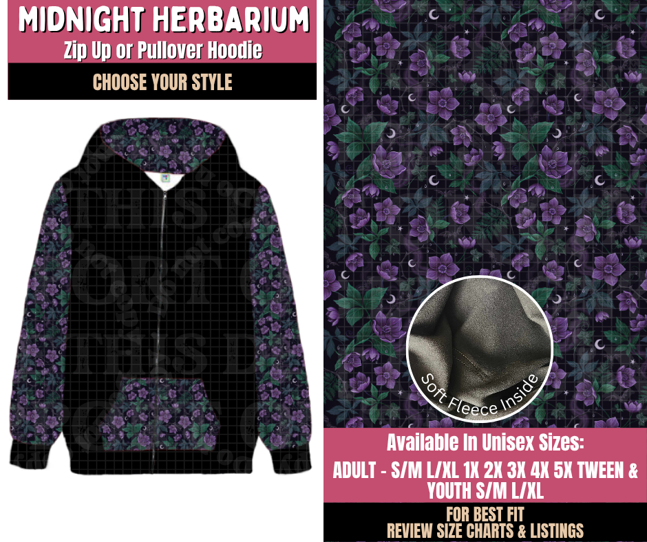 Preorder! Closes 10/1. ETA Dec. Midnight Herbarium Zip-Up or Pullover Hoodie