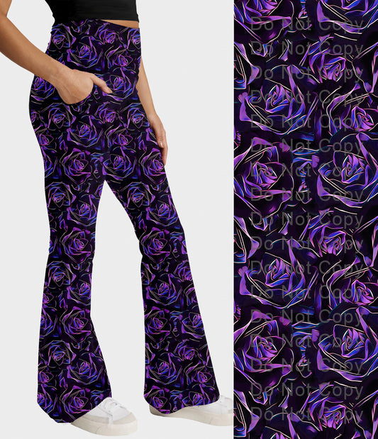RTS - Midnight Rose Flare Leggings w/ Pockets